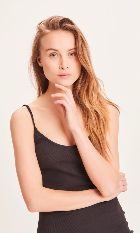 Kenntnisgecotton Bekleidung Canna Ribriemenkleid - Hands/Veganer schwarzer Jet